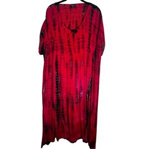 Colorful Tie Dye Maxi Dress Red OS Crinkle Boho Indie Folk Peasant Festival 80s